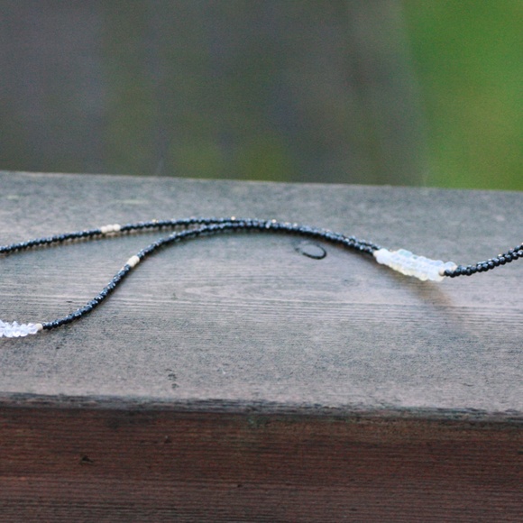 Black Spinel Opal, Herkimer Diamond Wrap Bracelet | Necklace 14k Gold Filled - Picture 3 of 7